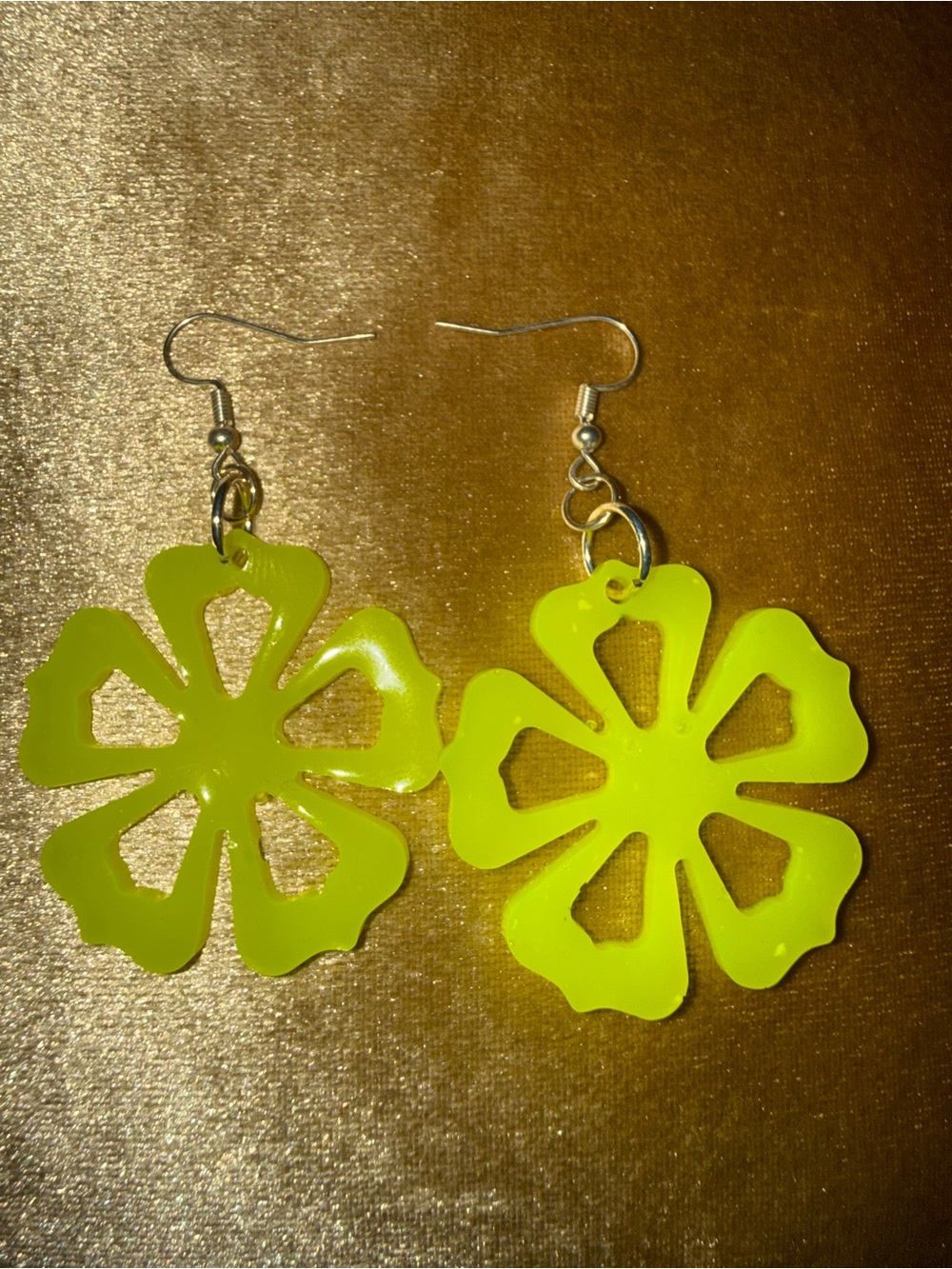 Neon Lime Flower Dangle Earrings - Unbranded